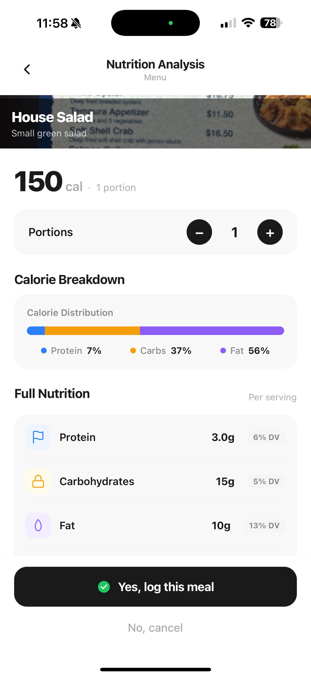 Menu analysis
