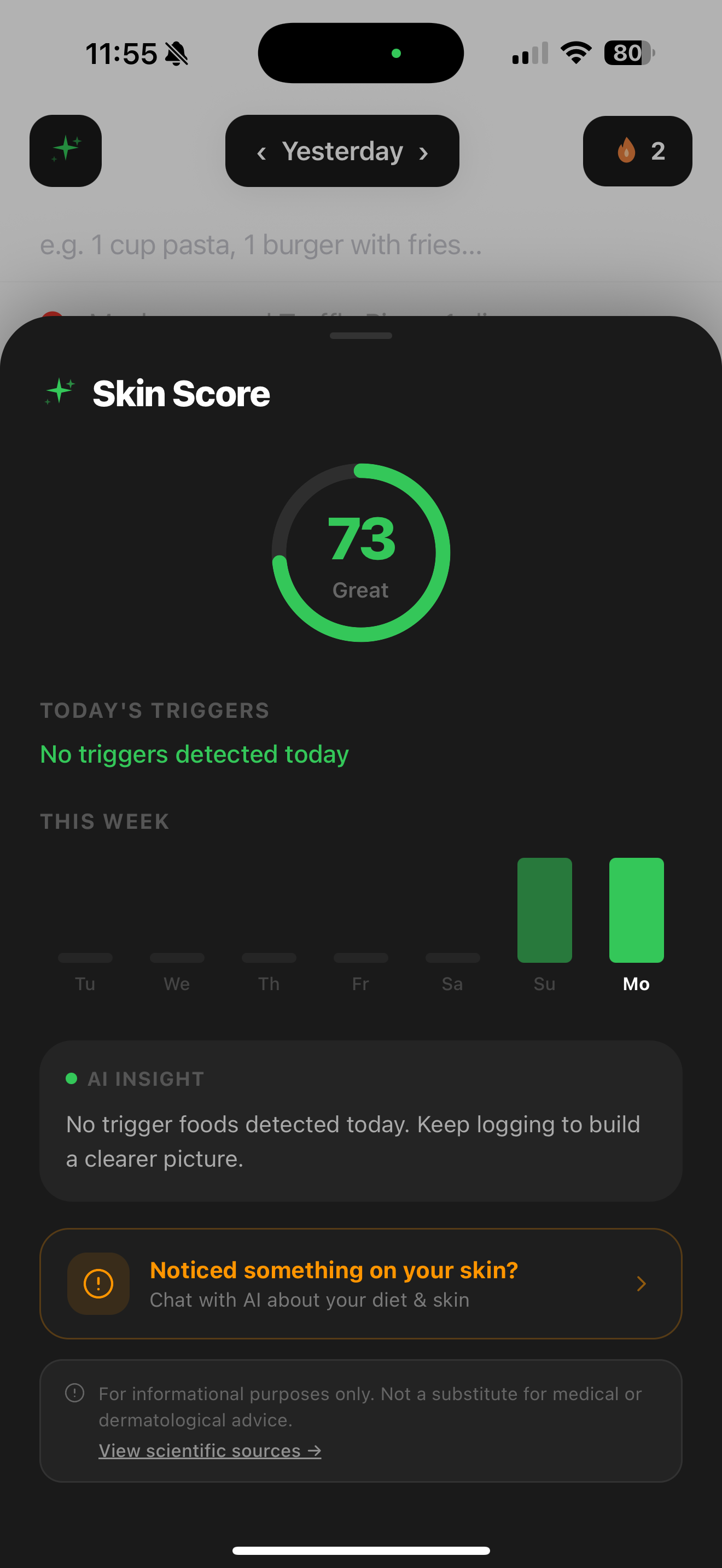 Skin Score tracking